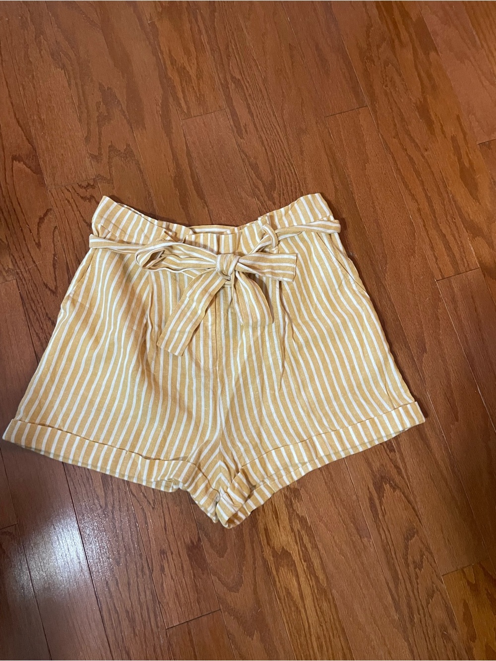 Forever 21 Yellow and White Striped Paperbag Waist Shorts